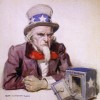 Uncle Sam with empty treasury, 1920, by James Montgomery Flagg. Reference to economic situation at end of World War I.