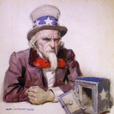Asset protection and tax deferred solutions (offshore) for U.S. Persons Uncle Sam with empty treasury, 1920, by James Montgomery Flagg. Reference to economic situation at end of World War I.